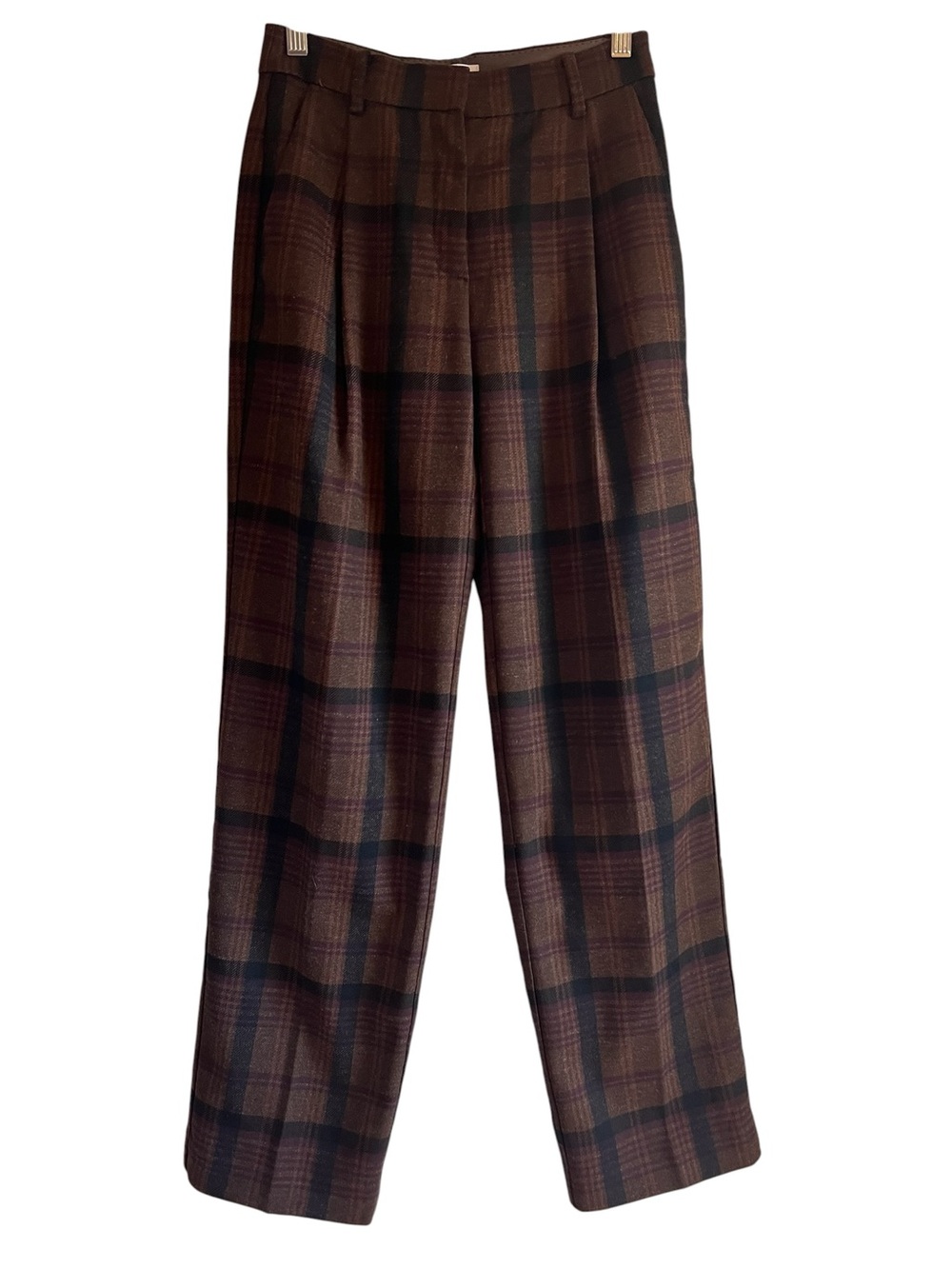 Babaton Nightscape pleated wool blend plaid pants size 2 excellent condition - Picture 2 of 12